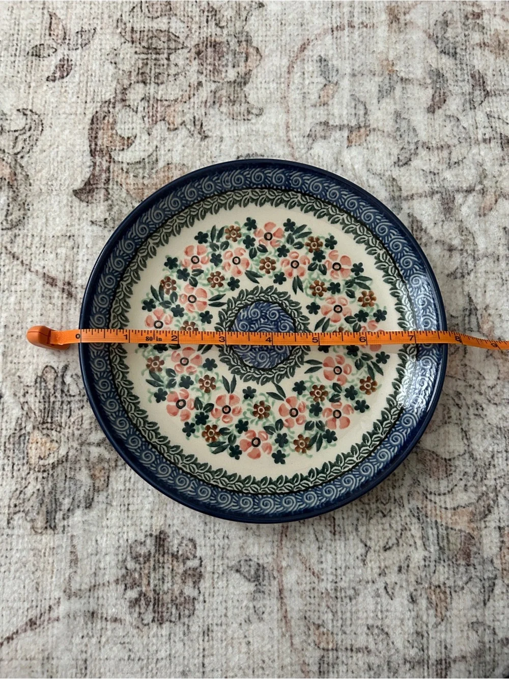 Handmade Polish Pottery Ceramic plate ceramika artystyczna plate Blue Pinkfloral